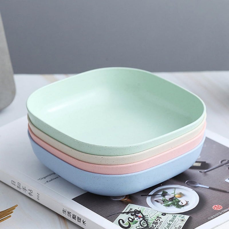 Multipurpose 8pcs Square Salad Bowls Wheat Straw Anti Drop Assorted Colors Dining Entertaining - Image 5