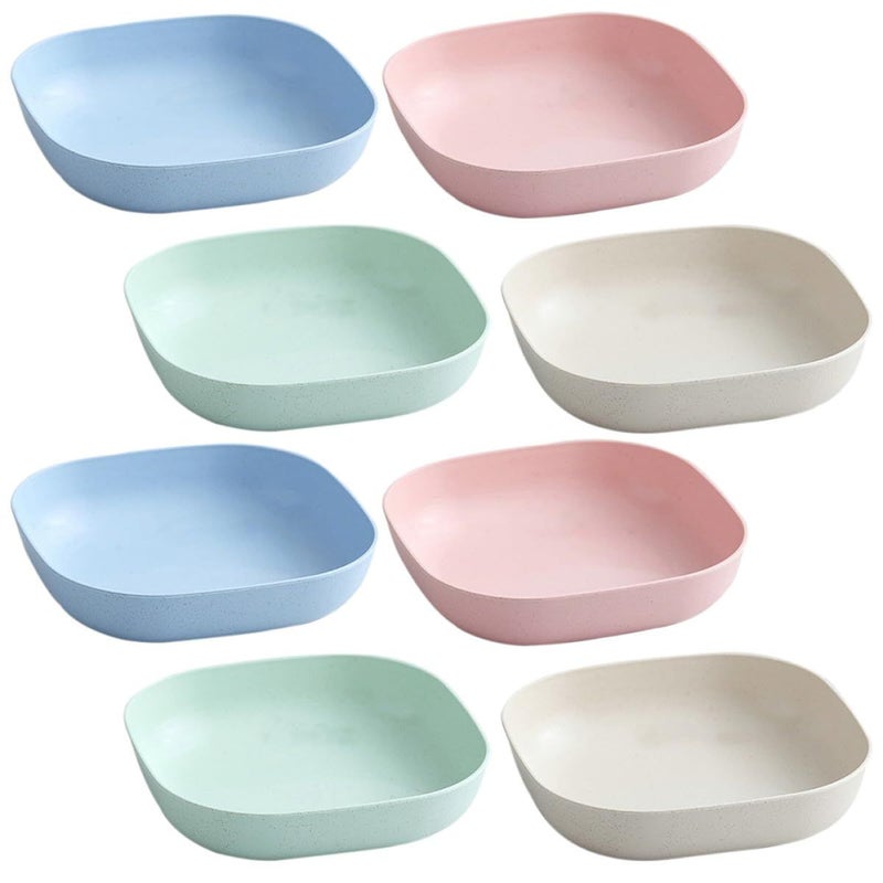 Multipurpose 8pcs Square Salad Bowls Wheat Straw Anti Drop Assorted Colors Dining Entertaining - Image 2