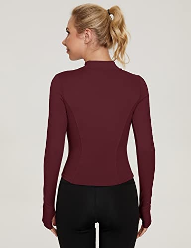LUYAA Workout Jackets for Women bbl long sleeve Gym Glothes Crop Tight Fit Athletic Tops Wine Red XL - Image 5