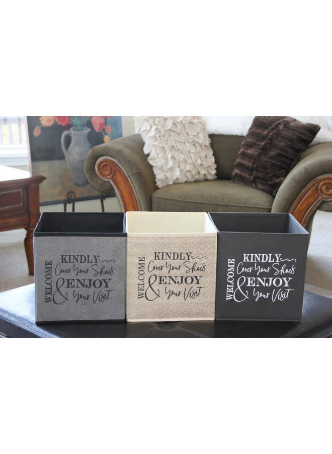 Life Charge Shoe Covers Box - Welcomes Guests to Please Cover Shoes. Indoor Foldable Storage Bin to Fill w/your Favorite Booties. For Homeowner, Real Estate Agent, Realtor Open House Supplies | 1 Grey & Black - Image 3