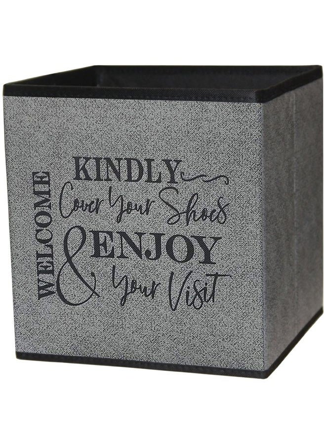 Life Charge Shoe Covers Box - Welcomes Guests to Please Cover Shoes. Indoor Foldable Storage Bin to Fill w/your Favorite Booties. For Homeowner, Real Estate Agent, Realtor Open House Supplies | 1 Grey & Black - Image 1