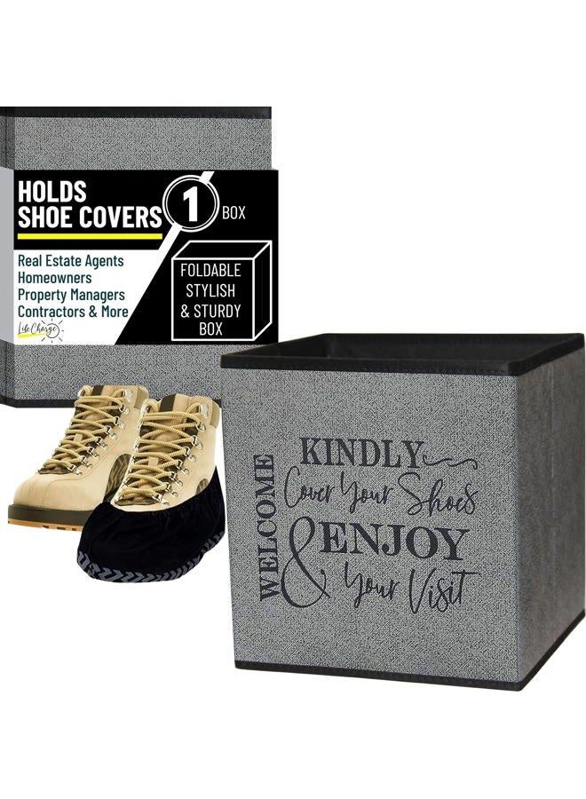 Life Charge Shoe Covers Box - Welcomes Guests to Please Cover Shoes. Indoor Foldable Storage Bin to Fill w/your Favorite Booties. For Homeowner, Real Estate Agent, Realtor Open House Supplies | 1 Grey & Black - Image 2