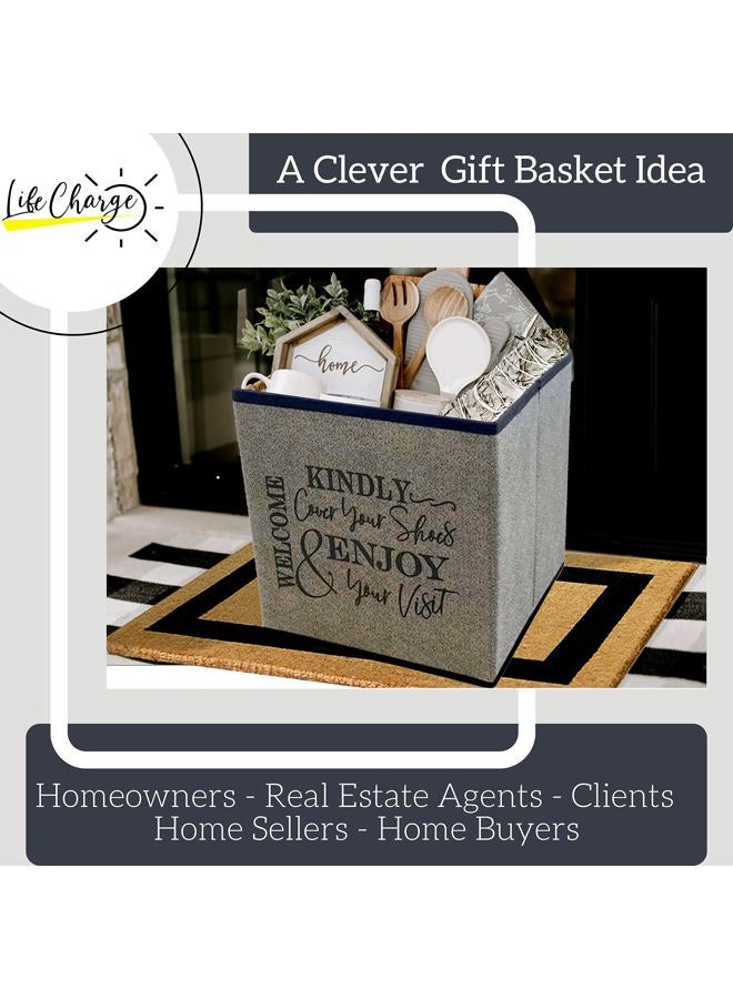 Life Charge Shoe Covers Box - Welcomes Guests to Please Cover Shoes. Indoor Foldable Storage Bin to Fill w/your Favorite Booties. For Homeowner, Real Estate Agent, Realtor Open House Supplies | 1 Grey & Black - Image 5