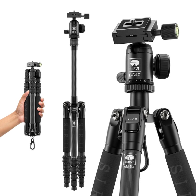 SIRUI Lightweight Carbon Fiber Travel Tripod, 6kg Load Capacity Compact Camera Support with Carry Bag, Portable for DSLR Mirrorless Cameras, Max Height 54" for Hiking Vacation Vlogging - Image 1