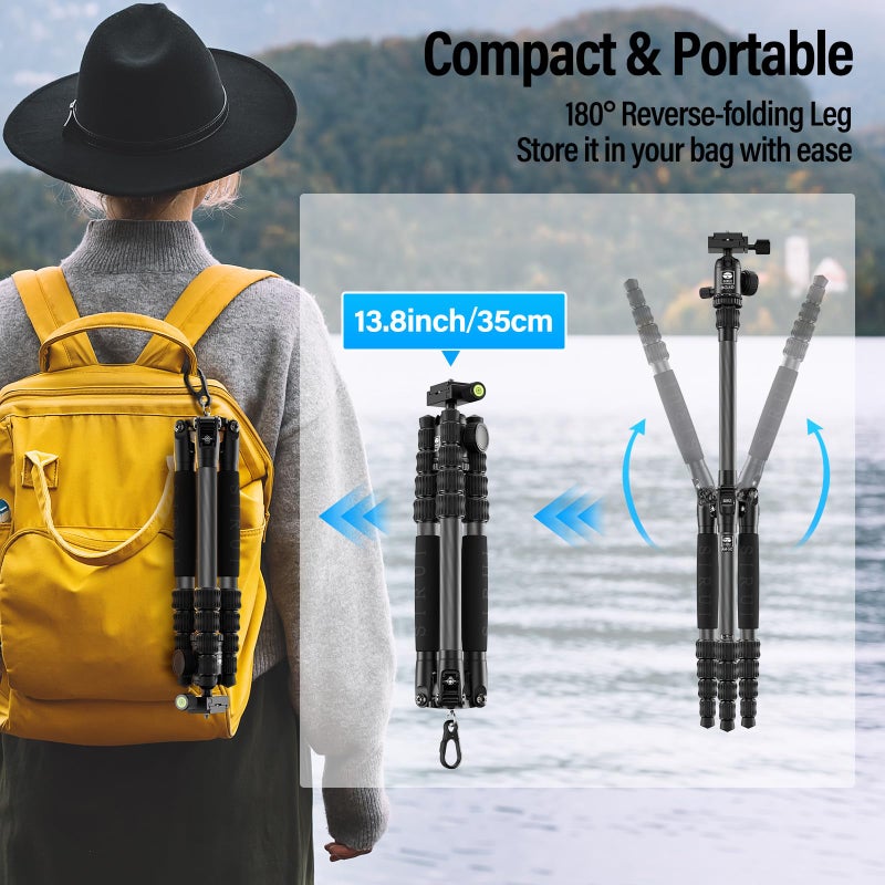 SIRUI Lightweight Carbon Fiber Travel Tripod, 6kg Load Capacity Compact Camera Support with Carry Bag, Portable for DSLR Mirrorless Cameras, Max Height 54" for Hiking Vacation Vlogging - Image 3