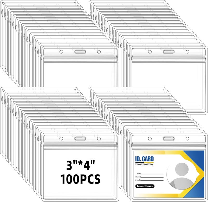 Glarks 100Pcs PVC ID Badge Holders Clear Plastic Horizontal Name Tag Holders for Waterproof ID Holder Bulk, ID Card Holder, Name Badge Holder, Name Tag - Image 1