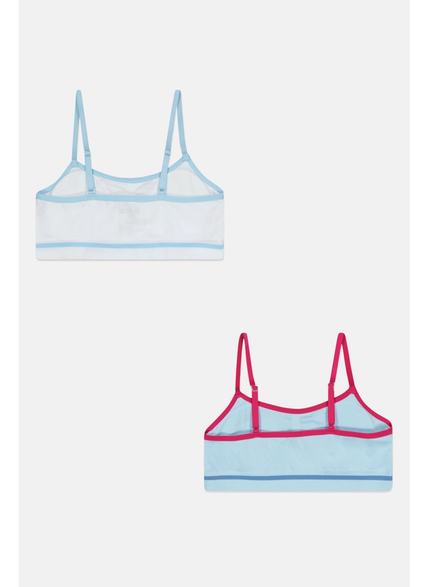 RBX Kids Girl 2 Pack Brand Logo Padded Sports Bra, Light Blue  - Image 2