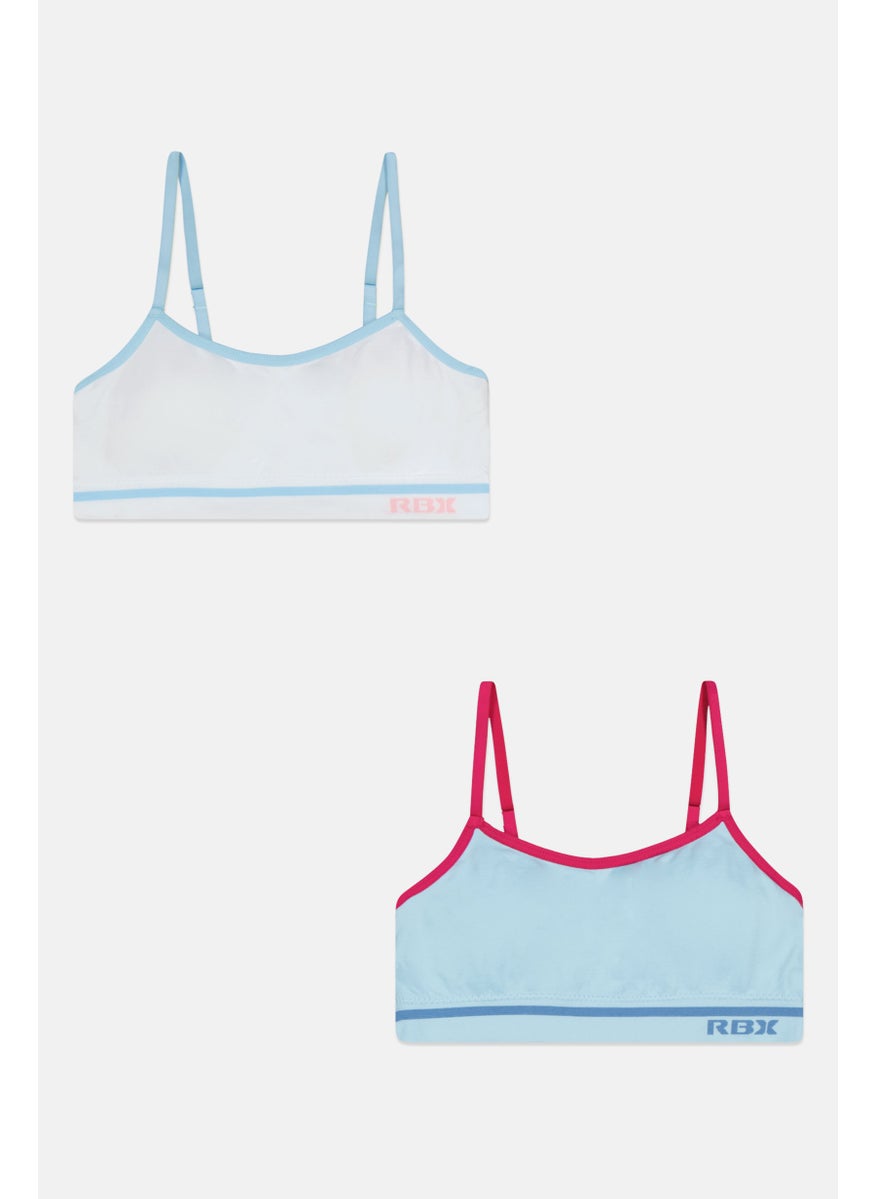 RBX Kids Girl 2 Pack Brand Logo Padded Sports Bra, Light Blue  - Image 1