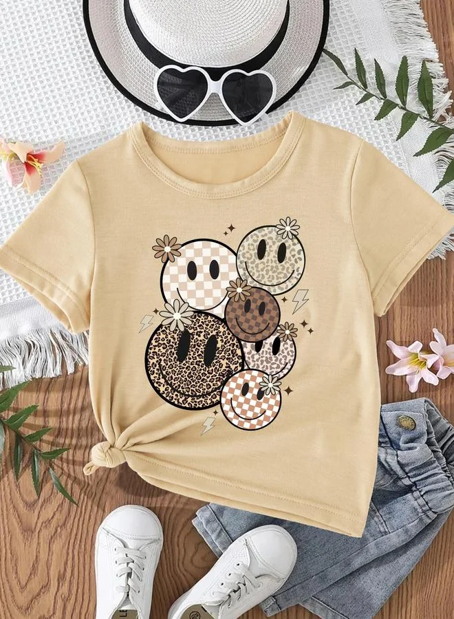 Take Two Girls Beige Emoji Graphic T-Shirt