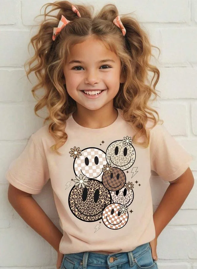 Take Two Girls Beige Emoji Graphic T-Shirt