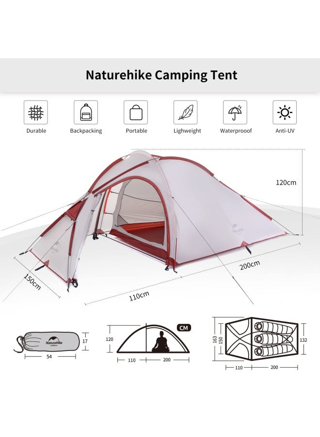 Naturehike Hiby One Big Bedroom Camping Tent | 2-3 Person Ultralight Tent | Spacious, Waterproof & Portable | Grey + Red - Image 4