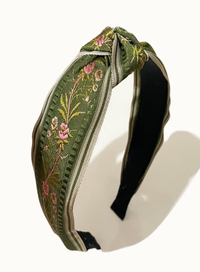 Jseng 4PC Handmade Vintage Braid Headband Embroidery Cloth Cross Knot Elastic Hair Hoop Sweet Wide Hairband for Women - Image 3