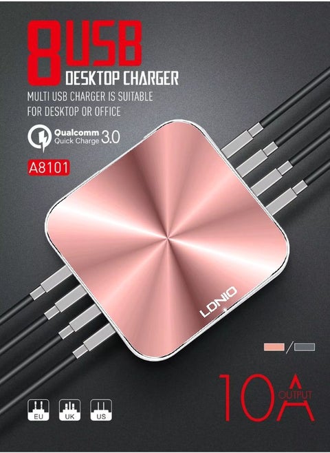 50W DESKTOP CHARGER MULTI 8 USB CHARGER IS SUITABLE FOR DESKTOP OR OFFICE, HOME,  Qualcomm 3.0 Ports 10A desktop Quick Charge