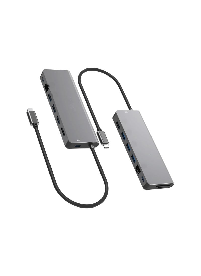9 in 1 USB Type C Hub Multiport Adapter with 4K HDMI, 60W PD, Data Transfer, SD/TF Card Reader, USB A Ports & RJ45 LAN for Laptops and Type C Devices
