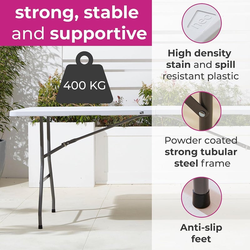 Neo Folding Table Portable Fold Up Tables Camping Garden Party BBQ Dinner Buffet Picnic (6 Foot) - Image 3