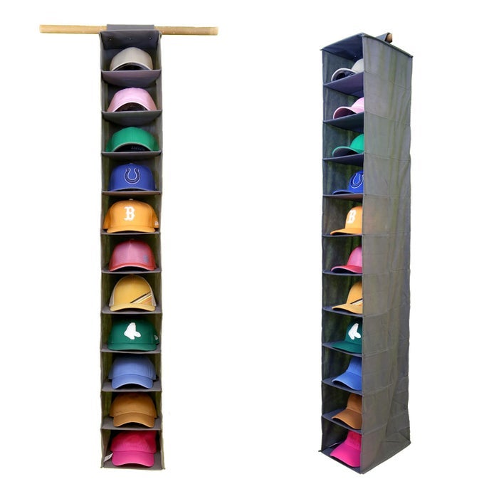 11POCKET HANGING BASEBALL HAT ORGANIZER GRAY HAT STORAGE RACK FOR CLOSET HOLDS UP TO 100 CAPS