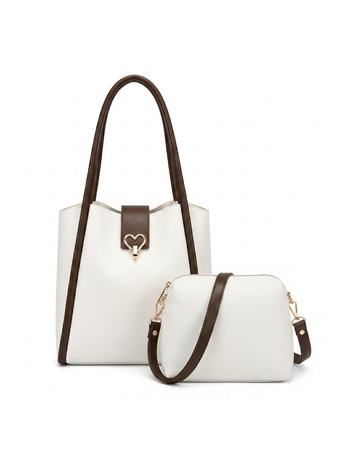 Kanaz "Sweet Heart" 2-Piece Women's Bag Set – Fashion Top-Handle Tote with Metallic Heart Clasp & Matching Zippered Crossbody Shoulder Purse. - Image 1