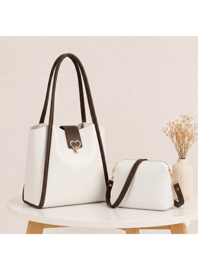 Kanaz "Sweet Heart" 2-Piece Women's Bag Set – Fashion Top-Handle Tote with Metallic Heart Clasp & Matching Zippered Crossbody Shoulder Purse. - Image 2