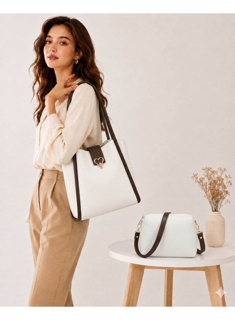 Kanaz "Sweet Heart" 2-Piece Women's Bag Set – Fashion Top-Handle Tote with Metallic Heart Clasp & Matching Zippered Crossbody Shoulder Purse. - Image 4