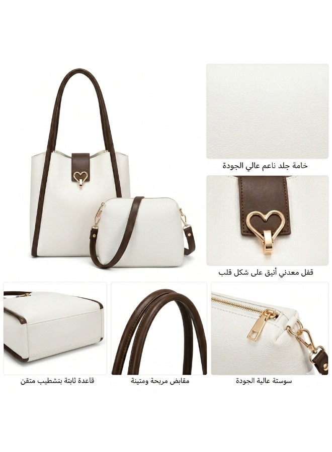 Kanaz "Sweet Heart" 2-Piece Women's Bag Set – Fashion Top-Handle Tote with Metallic Heart Clasp & Matching Zippered Crossbody Shoulder Purse. - Image 3