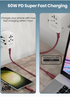 Moxedo Moxedo CavoX Pro USB-C to USB-C Silicone Cable 60W PD Fast Charge and Data Sync Compatible for iPhone15/ MacBook Pro 2020, iPad Pro 2020, iPad Air 4, Samsung Galaxy S23+/S23 Ultra (Maroon, 1.2m)  - Image 3