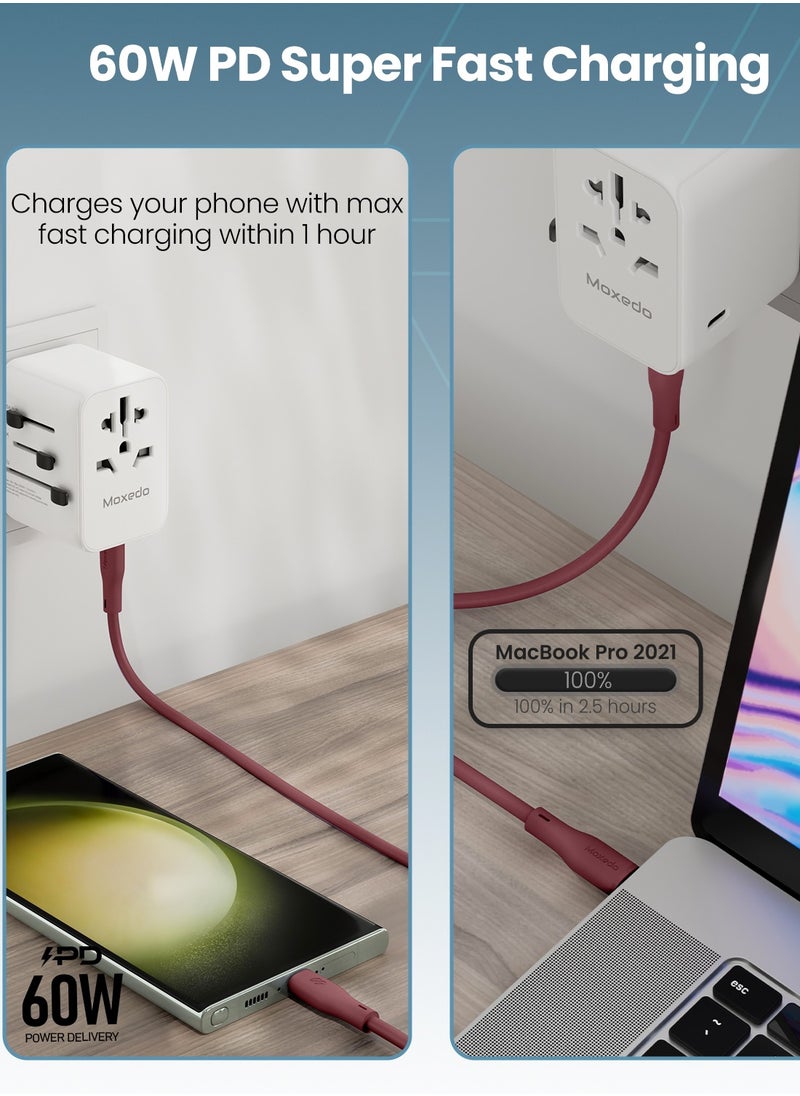 Moxedo Moxedo CavoX Pro USB-C to USB-C Silicone Cable 60W PD Fast Charge and Data Sync Compatible for iPhone15/ MacBook Pro 2020, iPad Pro 2020, iPad Air 4, Samsung Galaxy S23+/S23 Ultra (Maroon, 1.2m)  - Image 3