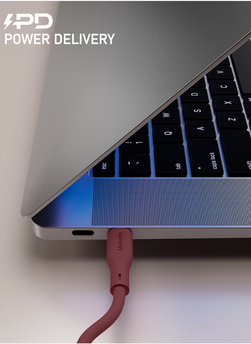 Moxedo Moxedo CavoX Pro USB-C to USB-C Silicone Cable 60W PD Fast Charge and Data Sync Compatible for iPhone15/ MacBook Pro 2020, iPad Pro 2020, iPad Air 4, Samsung Galaxy S23+/S23 Ultra (Maroon, 1.2m)  - Image 4