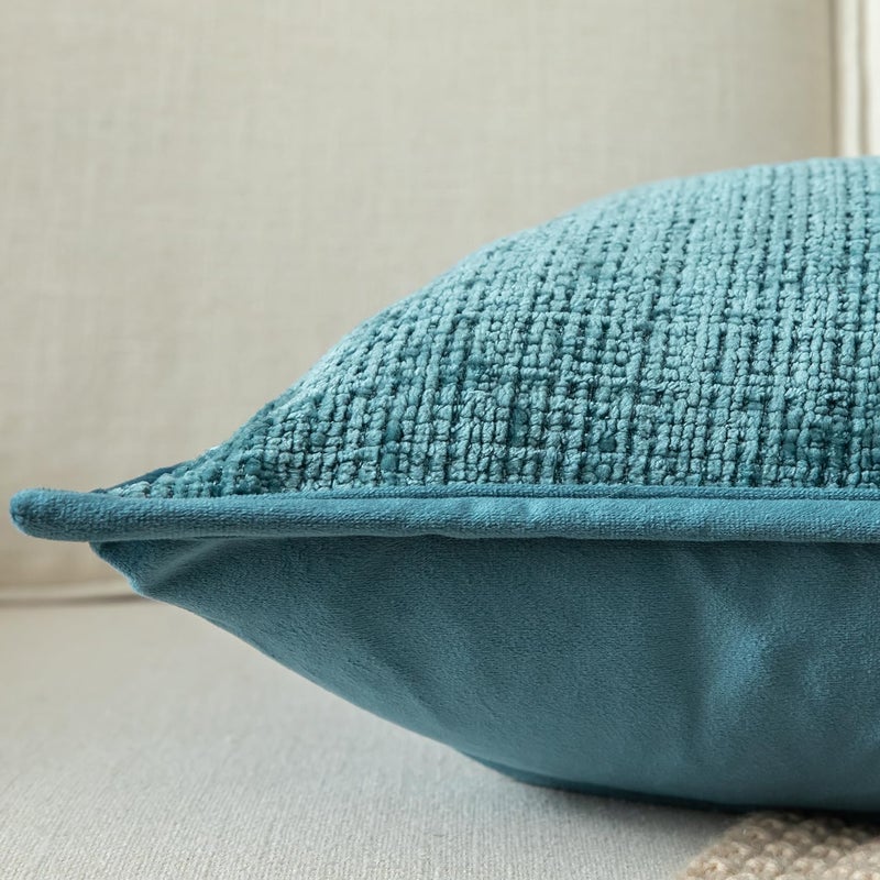 Yaertun Pack of 2 Chenille Textured Decorative Throw Pillow Covers Accent Solid Cushion Cover Soft Cozy Pillow Case with Velvet Back for Couch Sofa Bed Living Room 12x20 Inch Lake Blue - Image 5