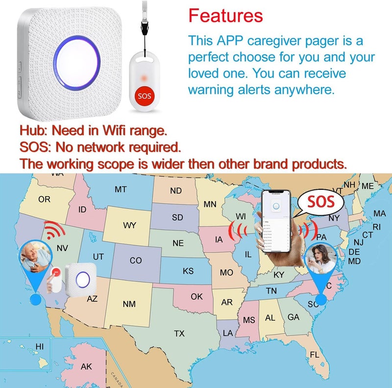 YisTech WiFi Caregiver Pager Wireless Call Button Nurse Alert System for Home/Elderly/Patient/Disabled with Phone App Two Call Button One WiFi Receiver(only Supports 2.4GHz Wi-Fi) - Image 5