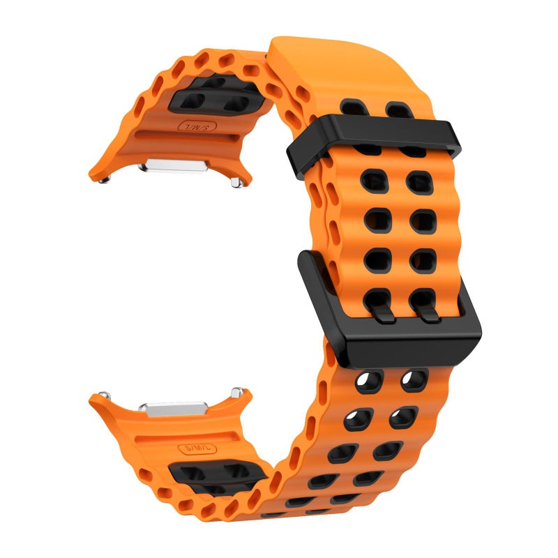 erorex For Samsung Galaxy Watch Ultra 47Mm / Ultra 2025 Black Buckle Ocean Two Color Dual-Row Hole Silicone Watch Band(Orange Black) - Image 3