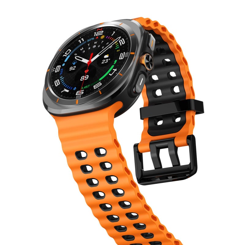 erorex For Samsung Galaxy Watch Ultra 47Mm / Ultra 2025 Black Buckle Ocean Two Color Dual-Row Hole Silicone Watch Band(Orange Black) - Image 4