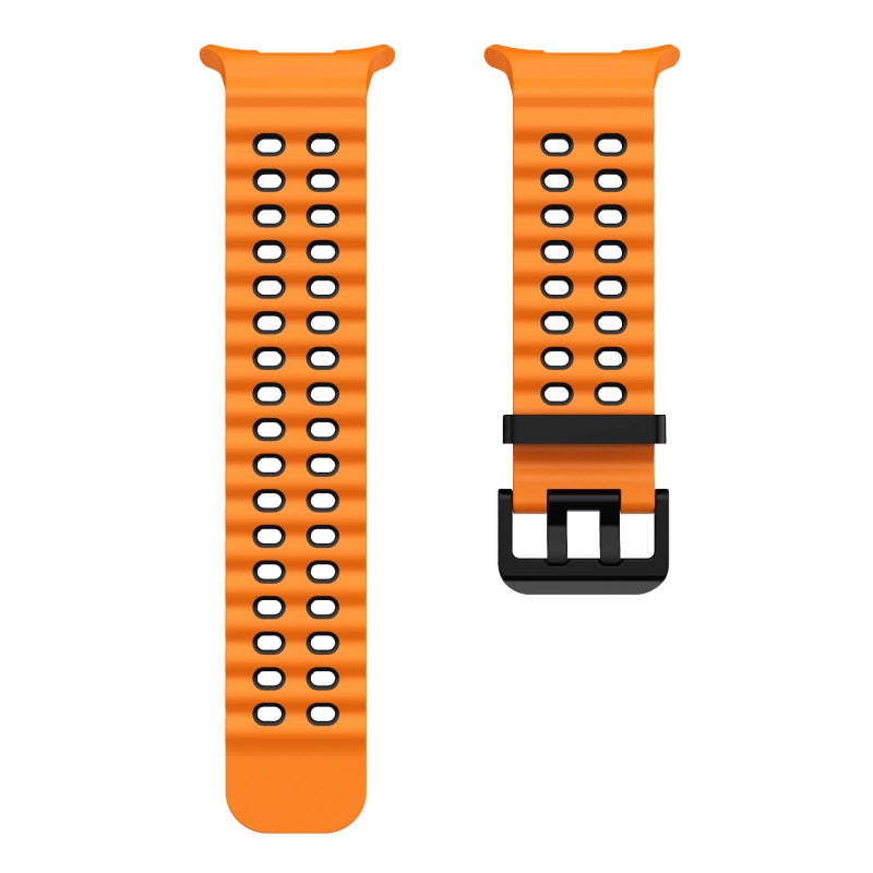 erorex For Samsung Galaxy Watch Ultra 47Mm / Ultra 2025 Black Buckle Ocean Two Color Dual-Row Hole Silicone Watch Band(Orange Black) - Image 5