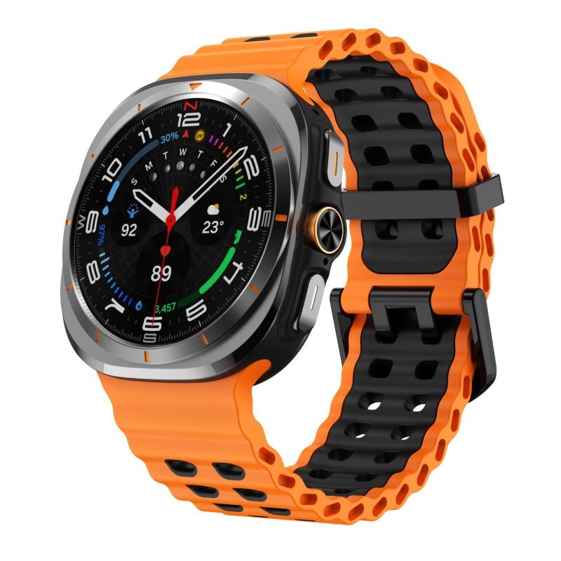 erorex For Samsung Galaxy Watch Ultra 47Mm / Ultra 2025 Black Buckle Ocean Two Color Dual-Row Hole Silicone Watch Band(Orange Black) - Image 1