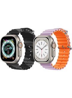 Silicone Ocean Band Strap for Apple Watch Ultra 8 49mm Black/Gray Double Line Strap with Pink/Orange Double Side Strap Set of 2