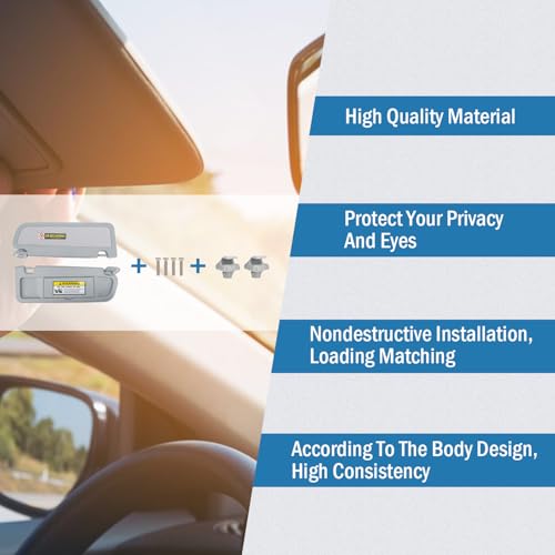 Qagea Sun Visors, Left & Right (Driver Side and Passenger Side), Replacement for 2006-2011 Honda Civic Replaces 83280-SNA-A01ZC 83230-SNA-A01ZC (Gray) - Image 5