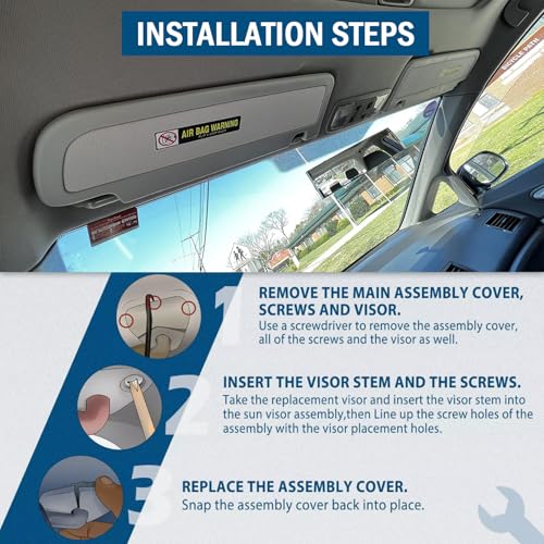 Qagea Sun Visors, Left & Right (Driver Side and Passenger Side), Replacement for 2006-2011 Honda Civic Replaces 83280-SNA-A01ZC 83230-SNA-A01ZC (Gray) - Image 4