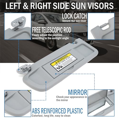 Qagea Sun Visors, Left & Right (Driver Side and Passenger Side), Replacement for 2006-2011 Honda Civic Replaces 83280-SNA-A01ZC 83230-SNA-A01ZC (Gray) - Image 3