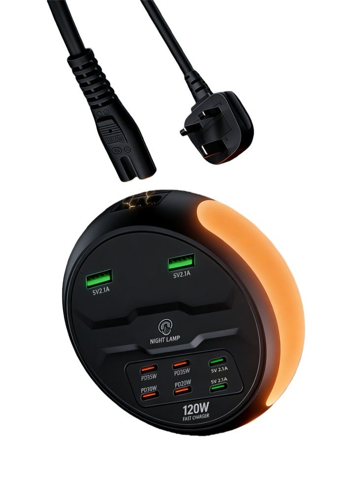 XICEN Extension Cord with USB Slots and Night Light, 120W Fast Charging Splitter for Office Desk, 8 Ports Charging Adapter for Multiple Devices, for Home Dorm Office - Image 1