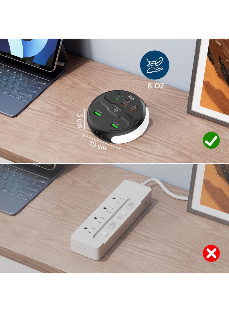 XICEN Extension Cord with USB Slots and Night Light, 120W Fast Charging Splitter for Office Desk, 8 Ports Charging Adapter for Multiple Devices, for Home Dorm Office - Image 5