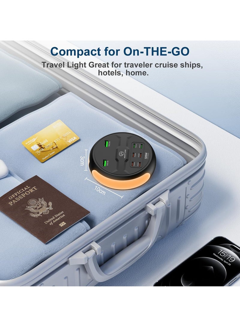 XICEN Extension Cord with USB Slots and Night Light, 120W Fast Charging Splitter for Office Desk, 8 Ports Charging Adapter for Multiple Devices, for Home Dorm Office - Image 4