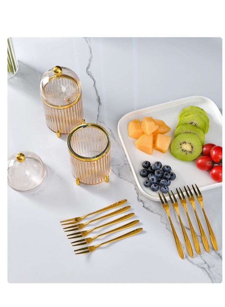 DARIYAH 10 pcs Stainless Steel Luxury Gold Plated Cake Dessert Fruit Snack Two Tooth Chip Fork with Storage Box - Image 1