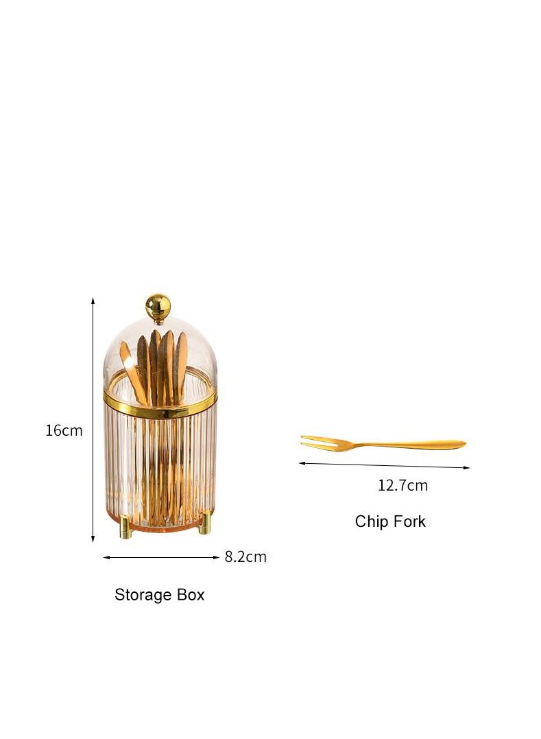 DARIYAH 10 pcs Stainless Steel Luxury Gold Plated Cake Dessert Fruit Snack Two Tooth Chip Fork with Storage Box - Image 2