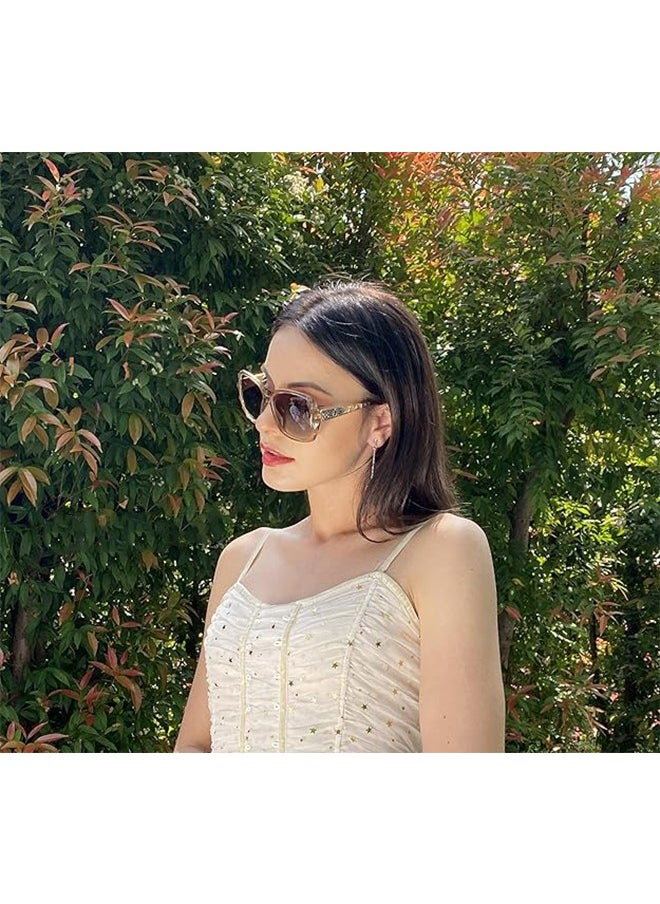 Women's Polarized Sunglasses, Fashionable Shiny Frame Glasses, Polarization Large Frame UV Resistant Sunglasses, Retro Design Small Sunglasses (Champagne Gradient Tea）