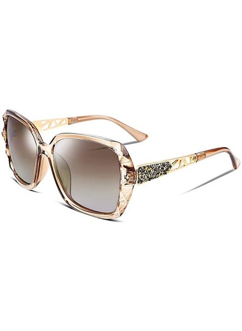 Women's Polarized Sunglasses, Fashionable Shiny Frame Glasses, Polarization Large Frame UV Resistant Sunglasses, Retro Design Small Sunglasses (Champagne Gradient Tea）