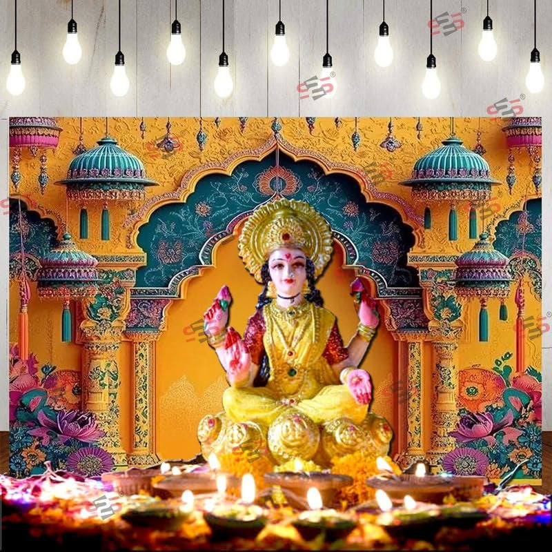 S2S قماش خلفية قوس أصفر لتزيين البوجا التقليدي، قماش تزيين خلفية | قماش ستارة لجميع المهرجانات والفعاليات والمناسبات - (5 × 8 قدم) (قوس أصفر) - Image 4