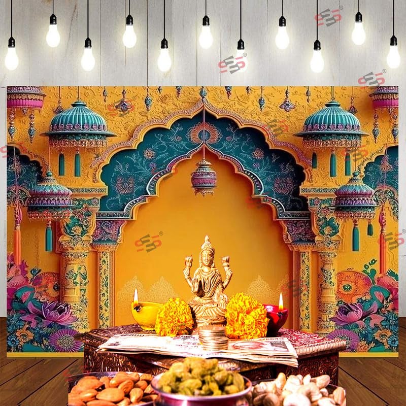 S2S قماش خلفية قوس أصفر لتزيين البوجا التقليدي، قماش تزيين خلفية | قماش ستارة لجميع المهرجانات والفعاليات والمناسبات - (5 × 8 قدم) (قوس أصفر) - Image 5