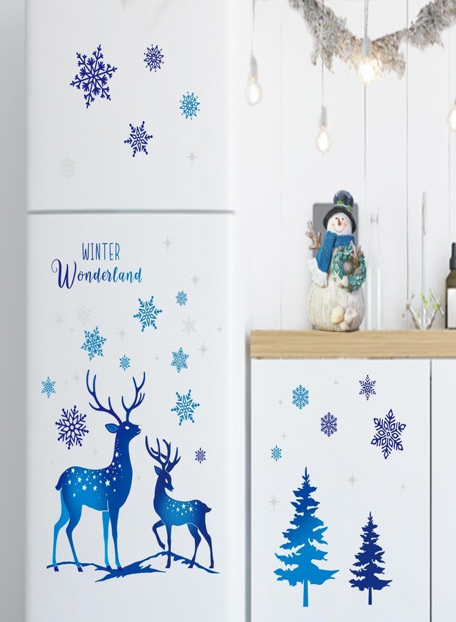 Mfault Winter Wonderland Window Clings, Blue Reindeer Pine Tree Snowflake Stickers Decals Decorations, Christmas Seasonal Home Living Room Kitchen Decor - Image 5