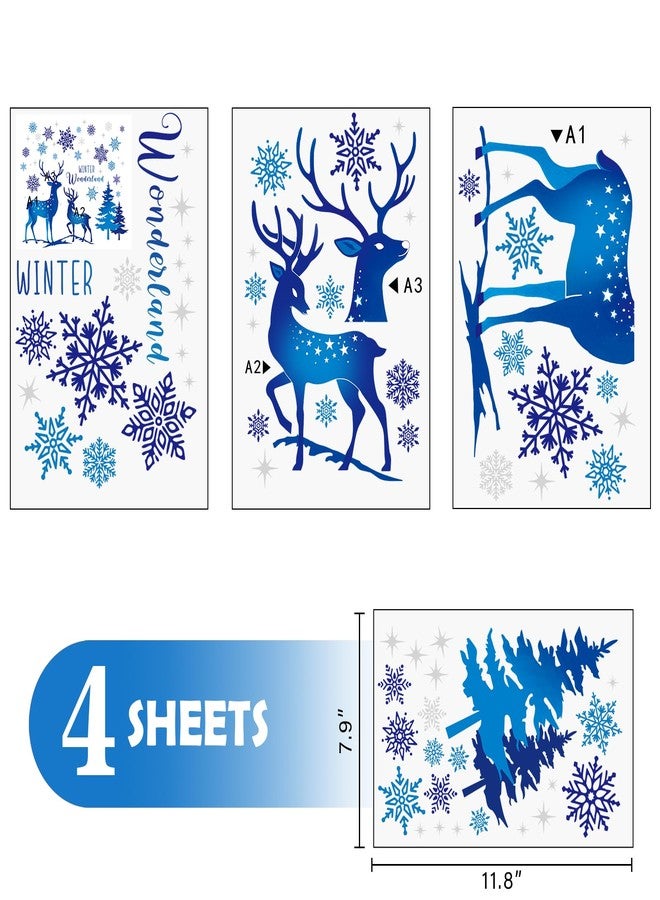 Mfault Winter Wonderland Window Clings, Blue Reindeer Pine Tree Snowflake Stickers Decals Decorations, Christmas Seasonal Home Living Room Kitchen Decor - Image 2