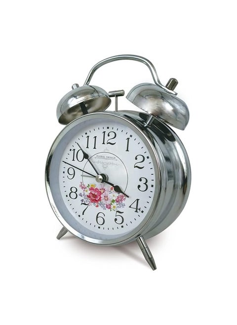Rustic Alarm Clocks for Bedrooms, Retro Metal Bedside Alarm Clock, Small Table Clock Battery Operated Lighting for Kids, Heavy Sleeper (Silver)