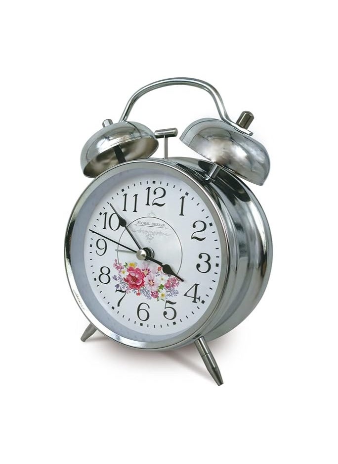 Generic - Rustic Alarm Clocks for Bedrooms, Retro Metal Bedside Alarm Clock, Small Table Clock Battery Operated Lighting for Kids, Heavy Sleeper (Silver) - Image 1